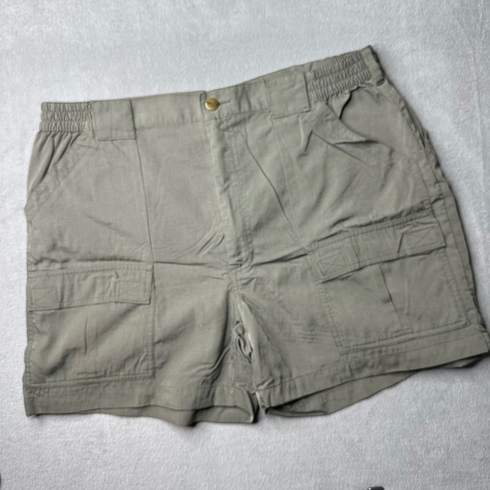 LL‎ Bean Cargo Shorts Mens 37 Olive Green Nylon 5 Inseam Elastic Waist 0FX01